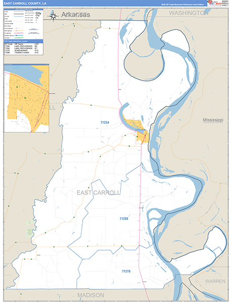 East Carroll Parish (County), LA Wall Map Basic Style